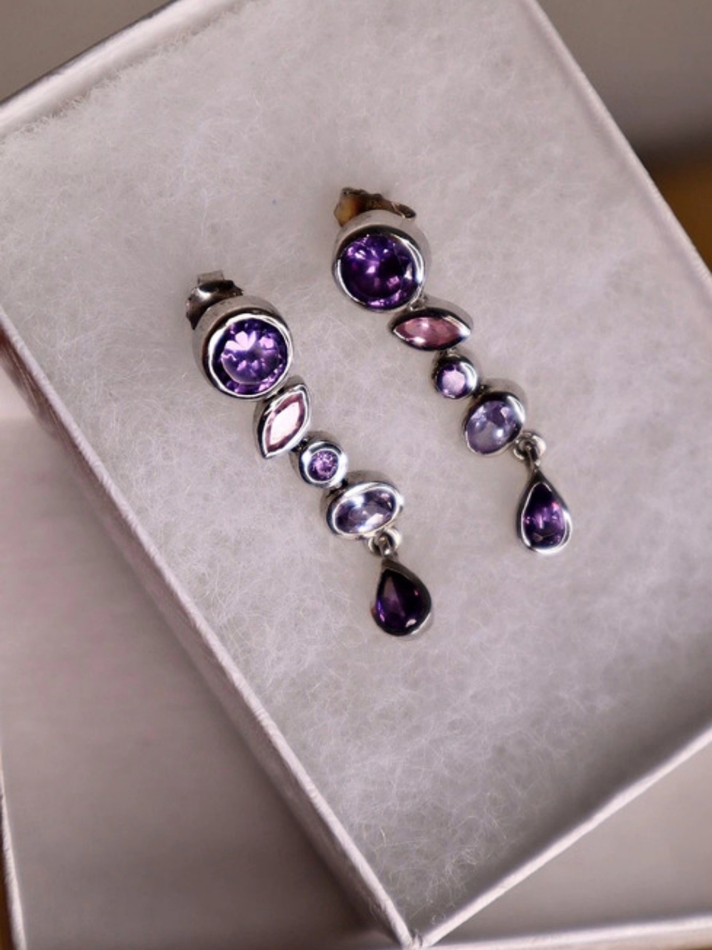 Silver Amythest Drop Earrings